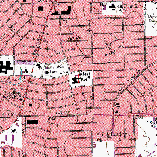 Topographic Map of Kiest School, TX