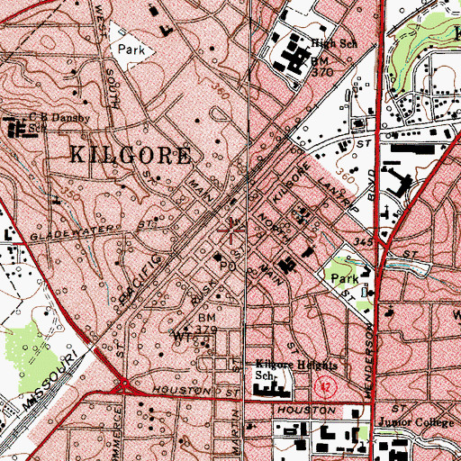 Topographic Map of Kilgore, TX