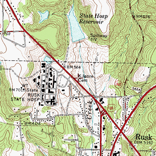 Topographic Map of Kilgore Cemetery, TX