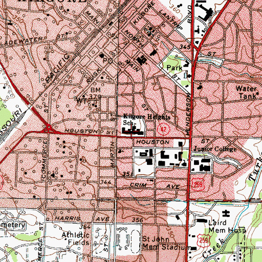 Topographic Map of Kilgore Heights School, TX