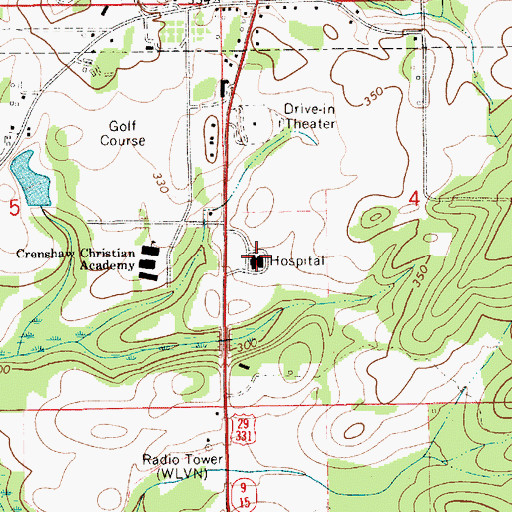 Topographic Map of Crenshaw Community Hospital, AL