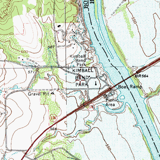 Topographic Map of Kimball Bend Park, TX