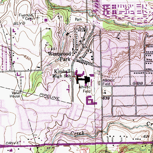 Topographic Map of Kimball High School, TX