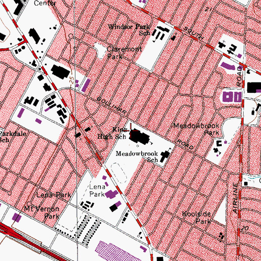 Topographic Map of King High School, TX