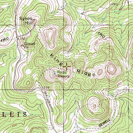 Topographic Map of King Ridge, TX