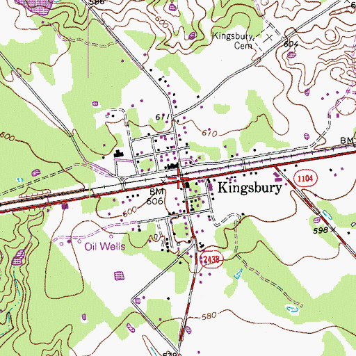 Topographic Map of Kingsbury, TX