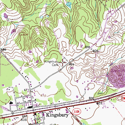 Topographic Map of Kingsbury Cemetery, TX