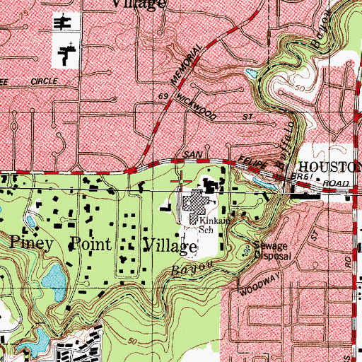 Topographic Map of Kinkaid School, TX
