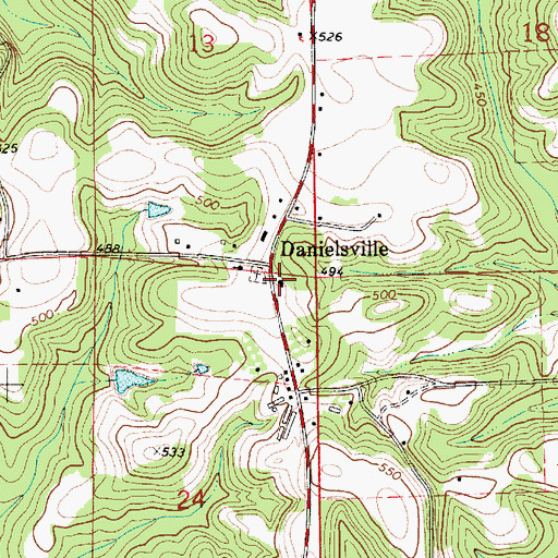Topographic Map of Danielsville School (historical), AL