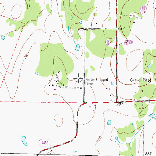 Topographic Map of Kirby Chapel Cemetery, TX