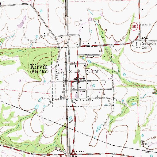 Topographic Map of Kirvin, TX