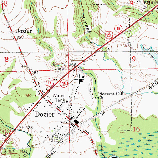 Topographic Map of Dozier High School, AL