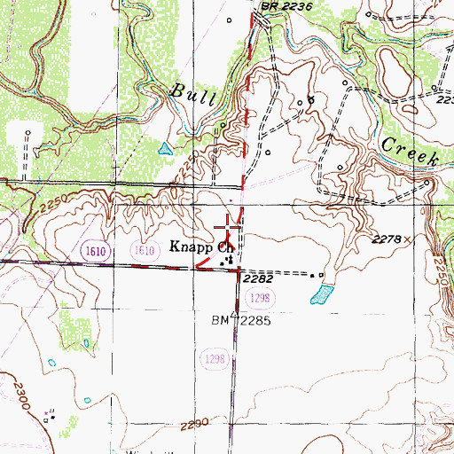 Topographic Map of Knapp Church, TX