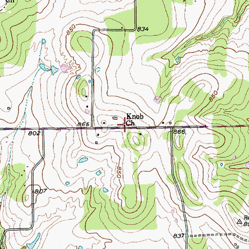 Topographic Map of Knob Church, TX