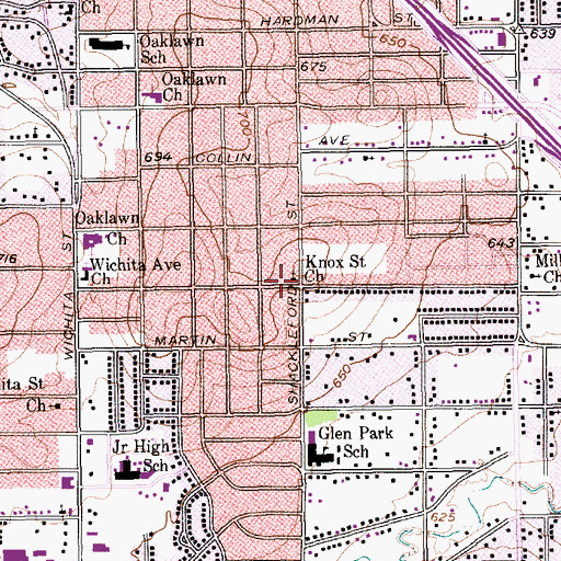 Topographic Map of Knox Street Church, TX