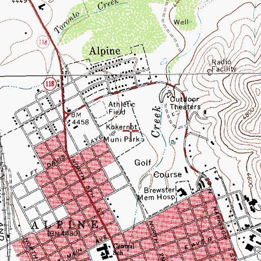 Topographic Map of Kokernot Municipal Park, TX