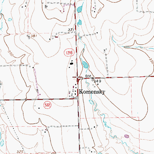 Topographic Map of Komensky, TX