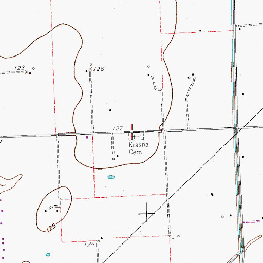 Topographic Map of Krasna Cemetery, TX
