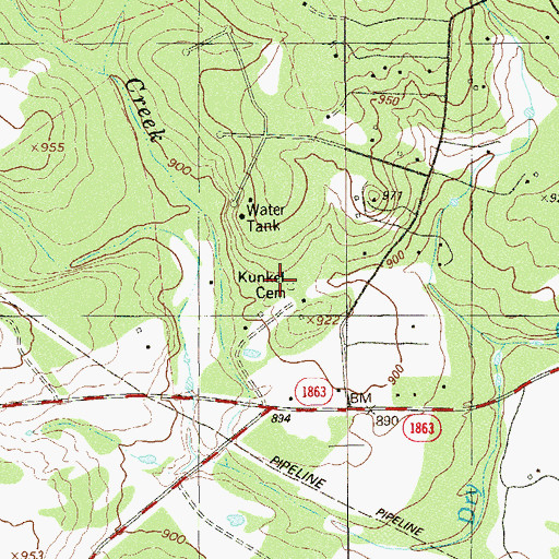 Topographic Map of Kunkel Cemetery, TX
