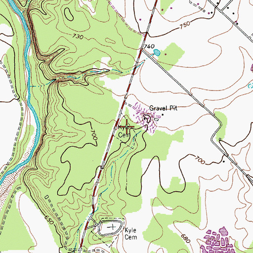 Topographic Map of Kyle Cemetery, TX