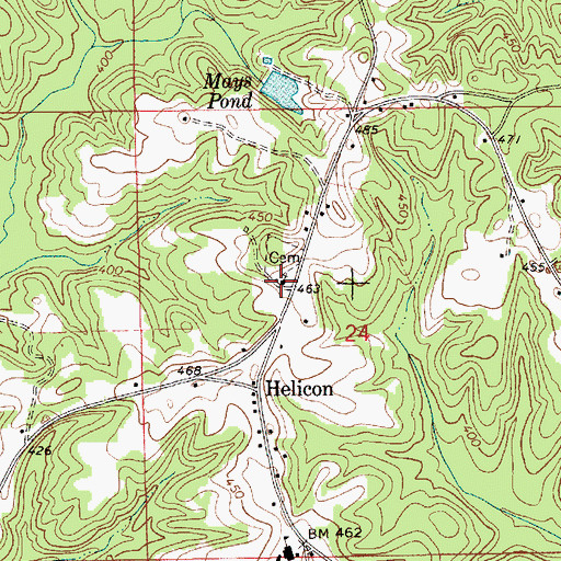 Topographic Map of Helicon Church, AL