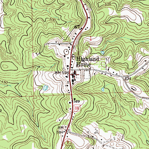 Topographic Map of Highland Home High School, AL