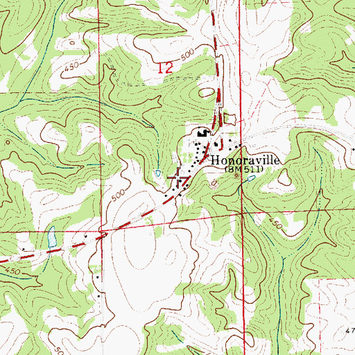 Topographic Map of Honoraville Church, AL
