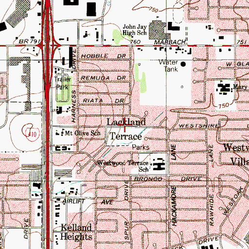 Topographic Map of Lackland Terrace, TX