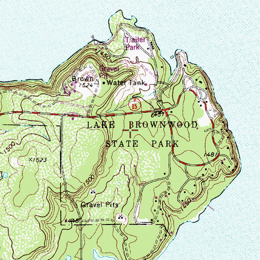 Topographic Map of Lake Brownwood State Park, TX