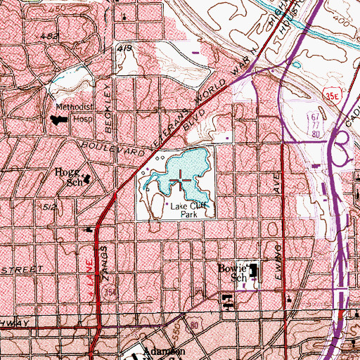 Topographic Map of Lake Cliff Park, TX