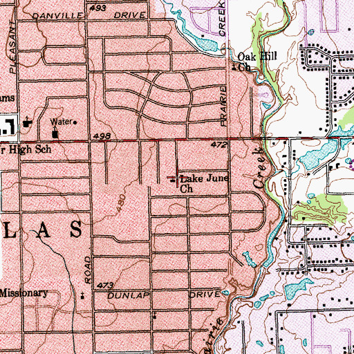 Topographic Map of Lake June Church, TX