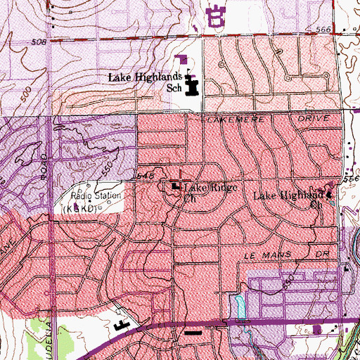 Topographic Map of Lake Ridge Church, TX
