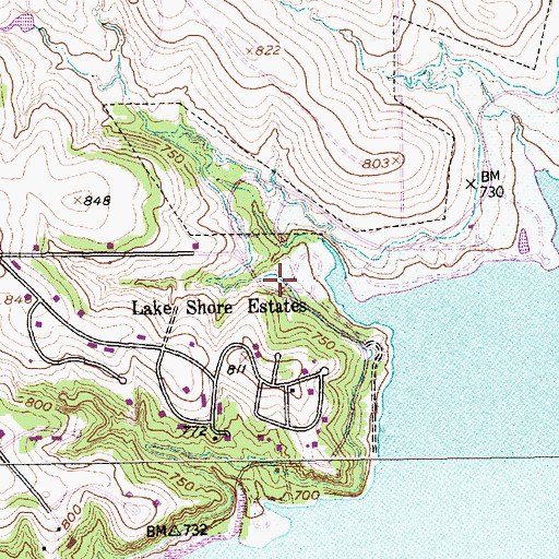 Topographic Map of Lake Shore Estates, TX