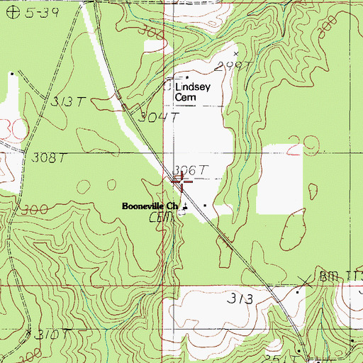 Topographic Map of Booneville Church Cemetery, AL