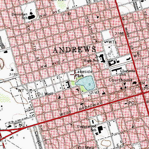 Topographic Map of Lakeside Park, TX