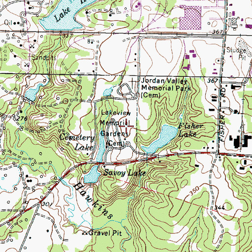 Topographic Map of Lakeview Memorial Gardens, TX