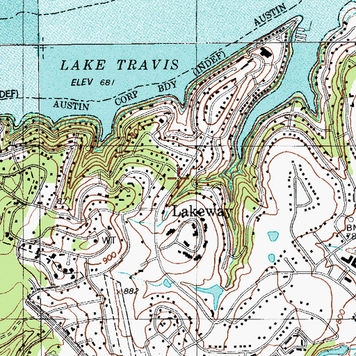 Topographic Map of Lakeway, TX