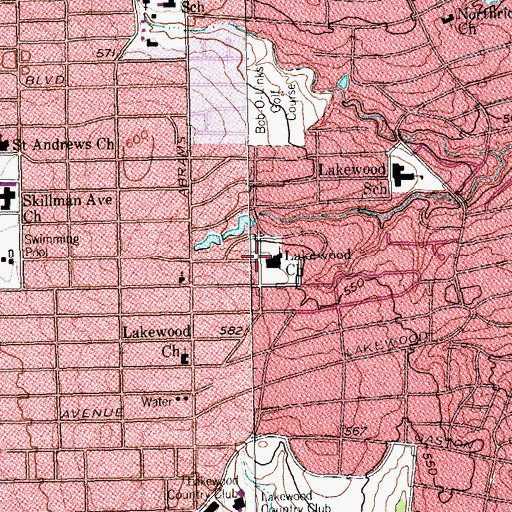 Topographic Map of Lakewood Church, TX