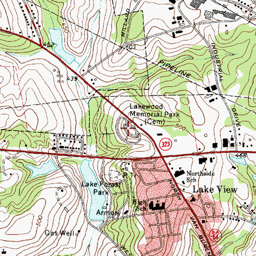 Topographic Map of Lakewood Memorial Park, TX