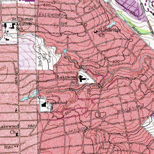 Topographic Map of Lakewood School, TX