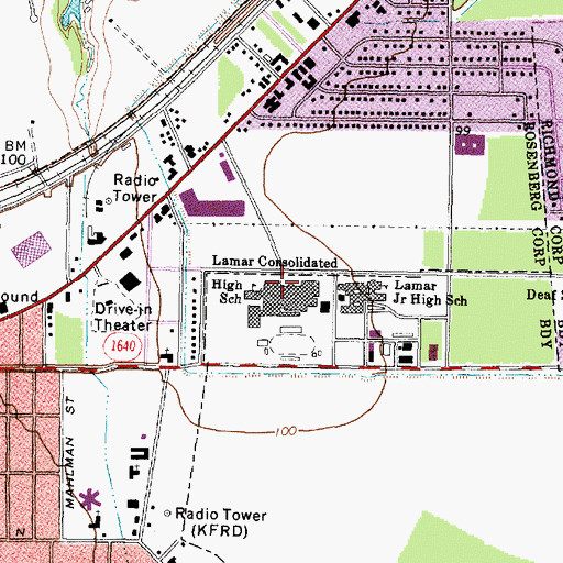 Topographic Map of Lamar Consolidated High School, TX