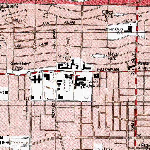Topographic Map of Lamar High School, TX