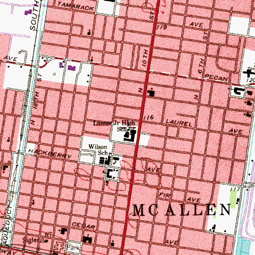 Topographic Map of Lamar Academy, TX
