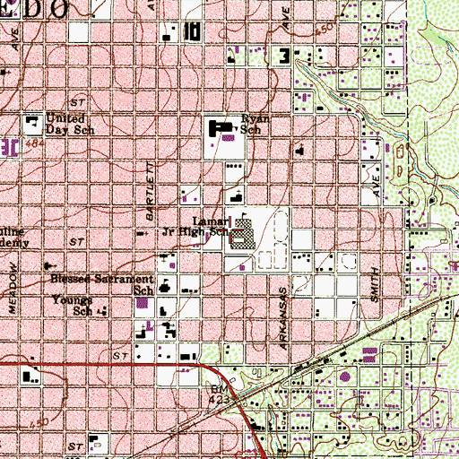 Topographic Map of Lamar Junior High School, TX