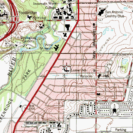 Topographic Map of Lamar School, TX
