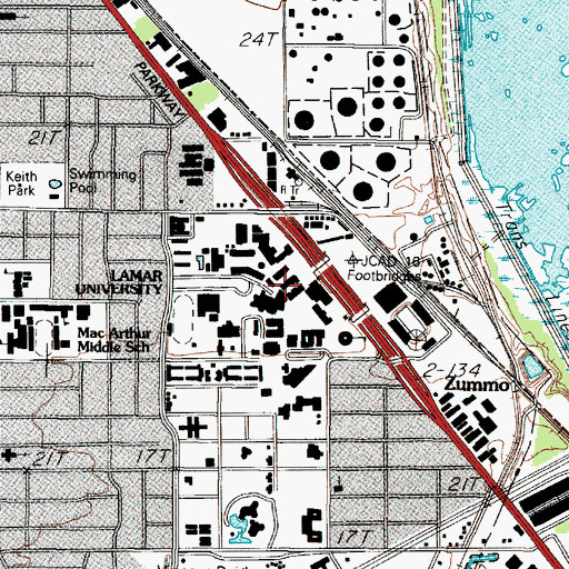 Topographic Map of Lamar University, TX
