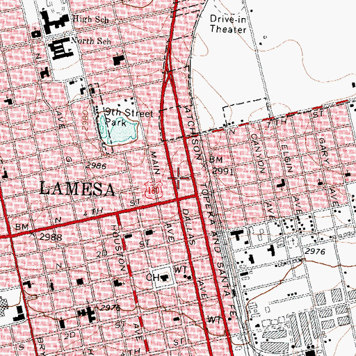 Topographic Map of Lamesa, TX