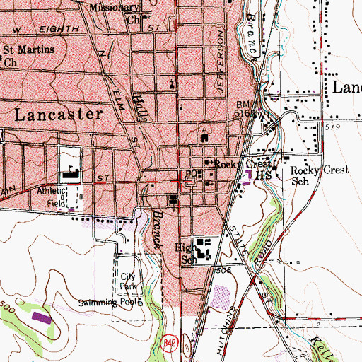 Topographic Map of Lancaster, TX