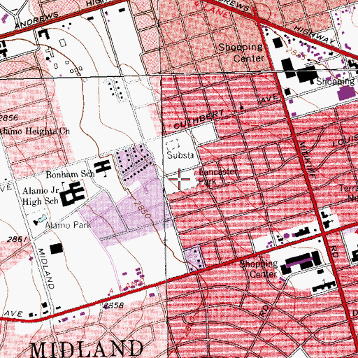 Topographic Map of Lancaster Park, TX