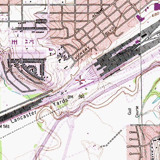 Topographic Map of Lancaster Yards, TX